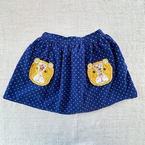 Mini Boden Girl's Blue Polka Dot Lion Applique Skirt EUC 11/12